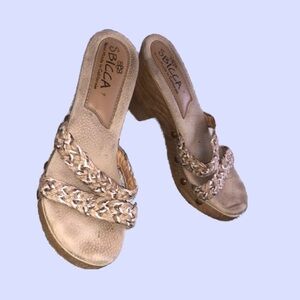 Sbicca Beige Woven Mules